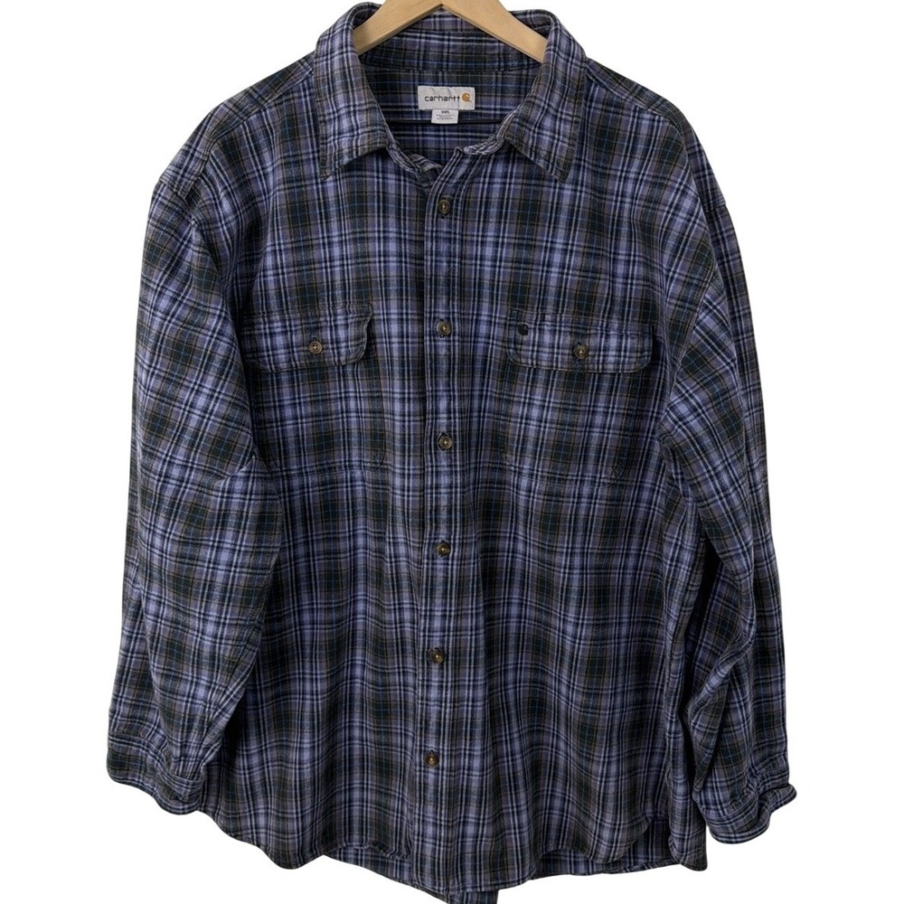 Carhartt Mens 3XL Purple Black Plaid Flannel Button Down Shirt 100122‎ BLK2